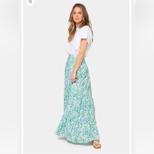 Peace Love World blue & green maxi tiered skirt
